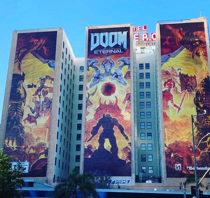Doom Eternal ne passe pas inaperçu à Los Angelès #LosAngeles #Doom #DoomEternal #E3 #E32019 #Bethesda #XboxE3 #BlueSky #…