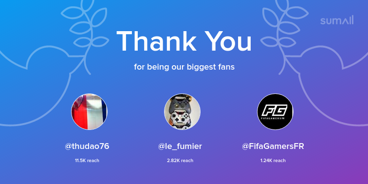 Our biggest fans this week: thudao76, le_fumier, FifaGamersFR. Thank you! via https://t.co/NBkUu2Uz1r pic.twitter.com/hjW8TCKdXL