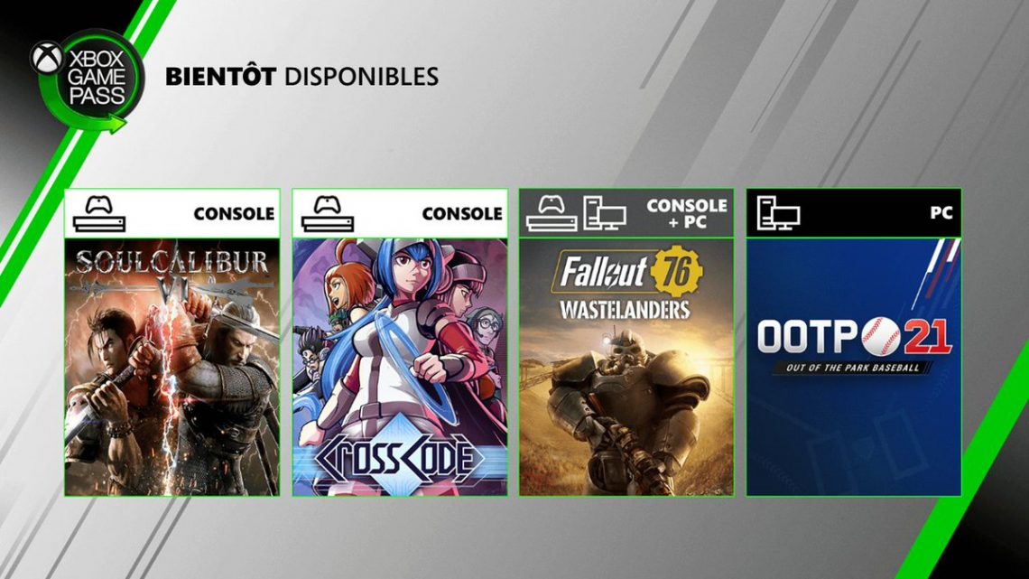 Voici la liste des jeux #XboxGamePass de juillet #SoulCaliburVI (1er juillet)
#CrossCode (9 juillet)
#Fallout 76 (9 juillet)
#OutoftheParkBaseball21(1er juillet) https://t.co/Ythb3ITfI1
